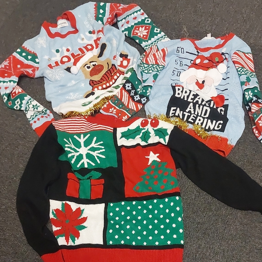 Ugly Christmas DIY Rehab Project Sweaters Lot of 3